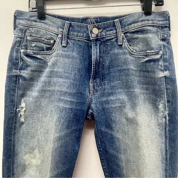 Mother Denim The Dropout Fray blue jeans, sz 27. Cropped ankle distressed torn - Picture 11 of 12